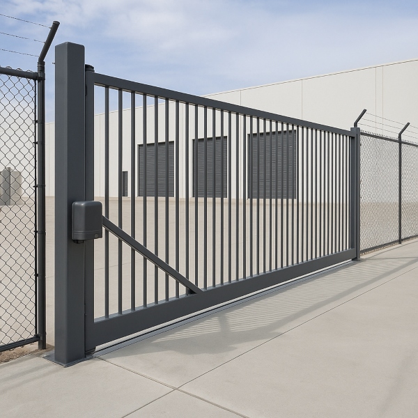 Commercial electric gate installed by Auto Gate Guys Adelaide, featuring a secure sliding gates for industrial and warehouse properties.